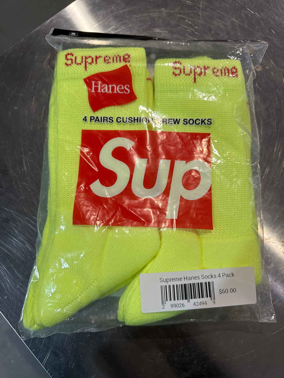 Supreme Hanes Socks 4 Pack Fluorescent