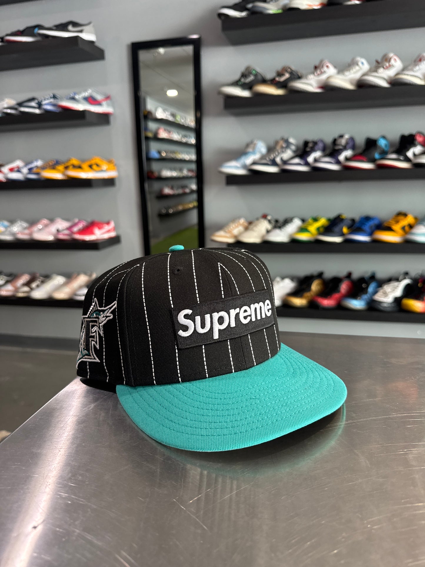 Supreme Florida Marlins Striped Box Logo Fitted ( 7 3/4)