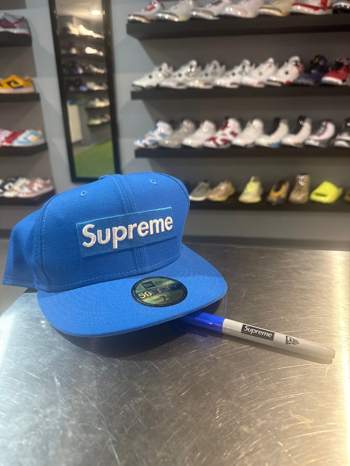 Supreme Sharpie Box Logo Fitted Blue (7 1/2)