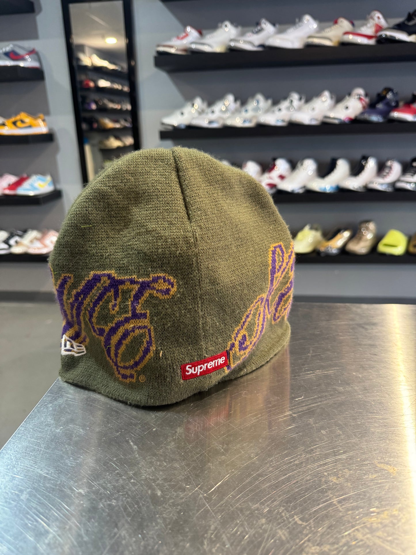 Supreme Cursive Beanie Olive