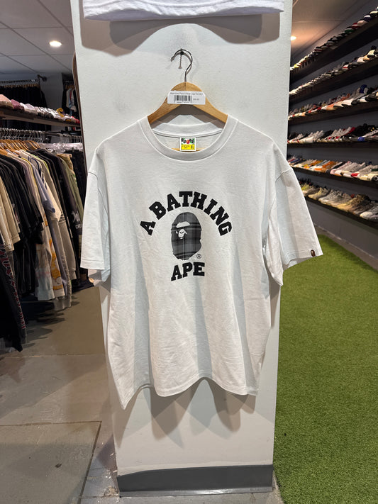 Bape Grey Plaid College Logo Tee (XL)