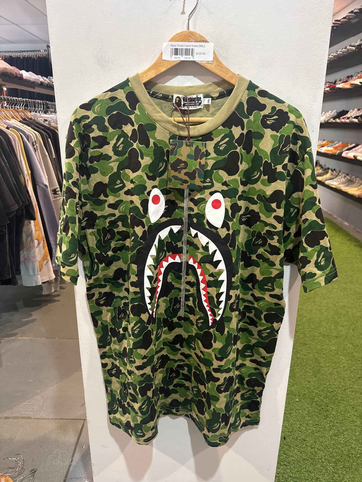 Bape Shark Camo Tee Green