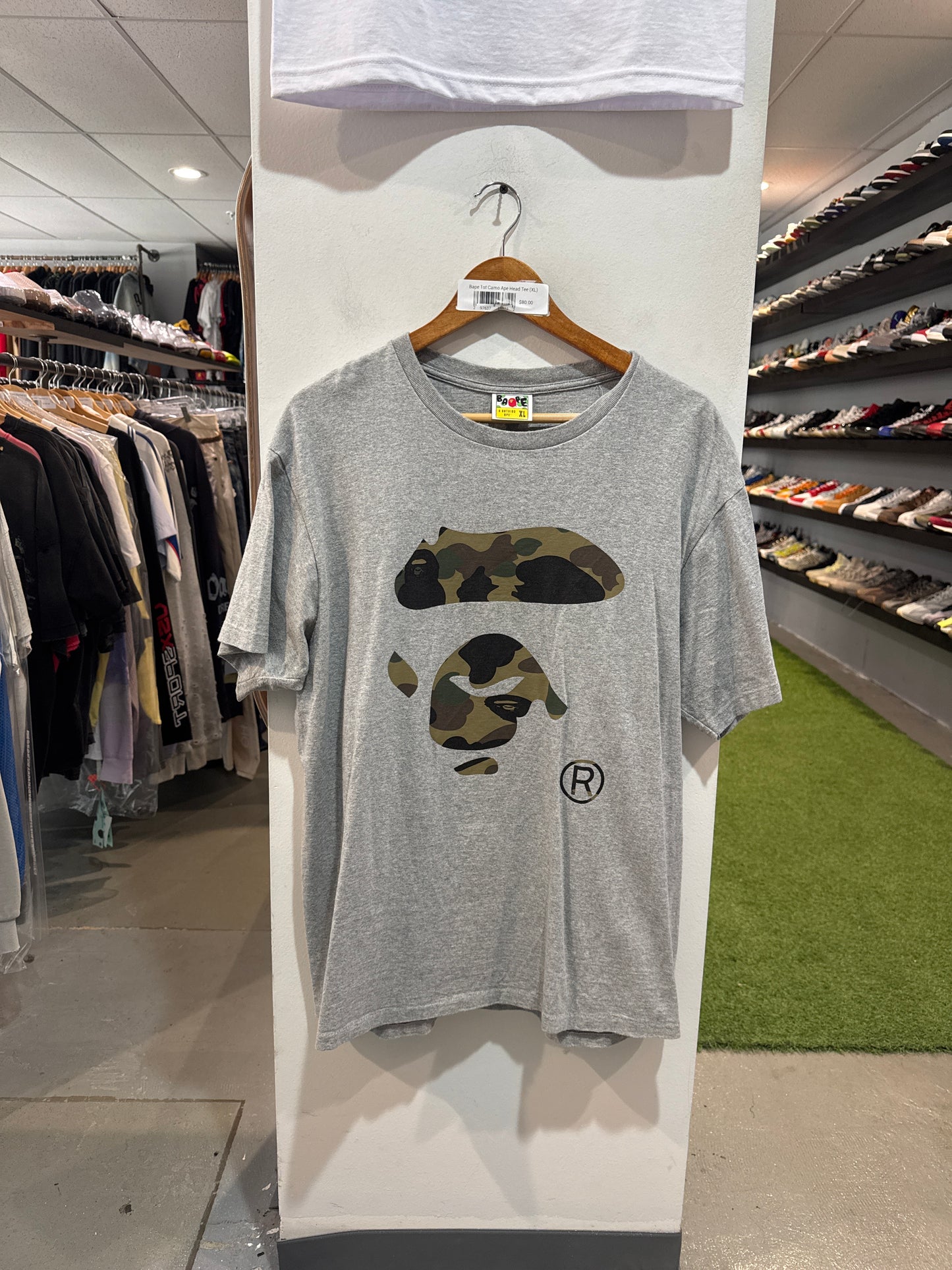 Bape 1st Camo Ape Head Tee Grey (XL)