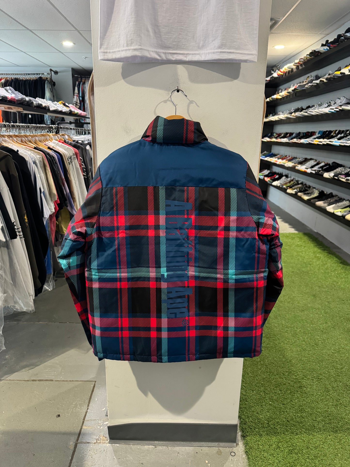 Bape Check Puffer Zip Up Jacket Blue