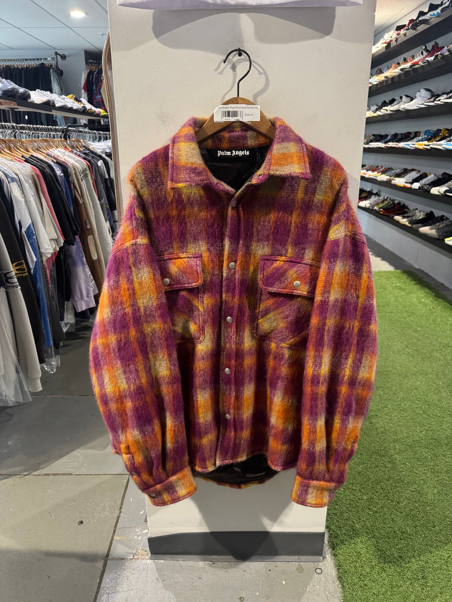 Palm Angels Plaid Print Wool Button Up