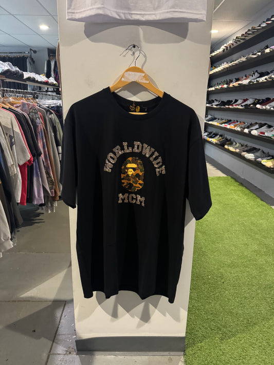 Bape MCM Rhinestone College Logo Tee