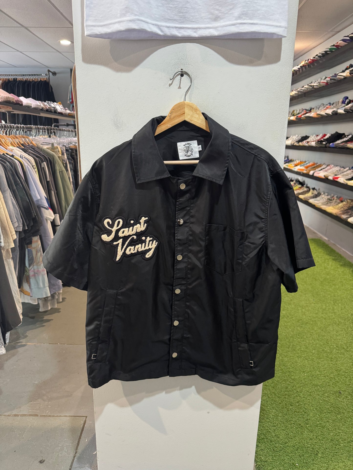 Saint Vanity Nylon Black Button Up Shirt (S)