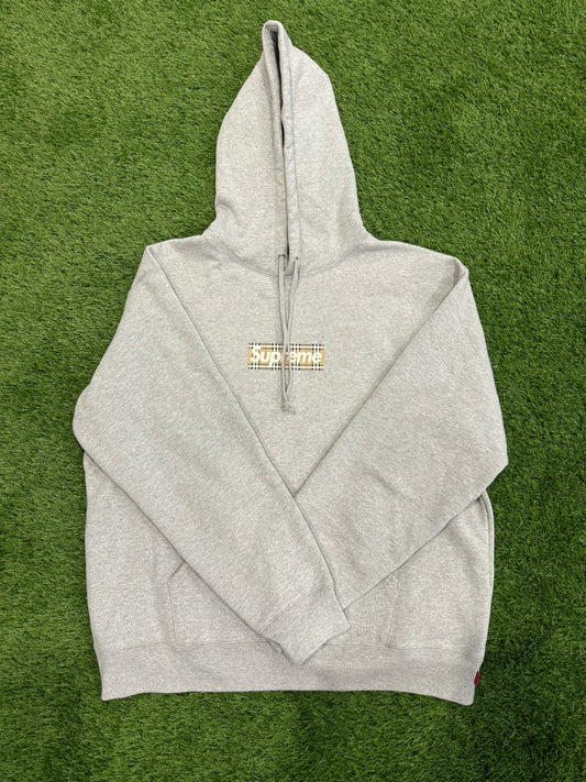 Supreme Burberry Hoodie Grey