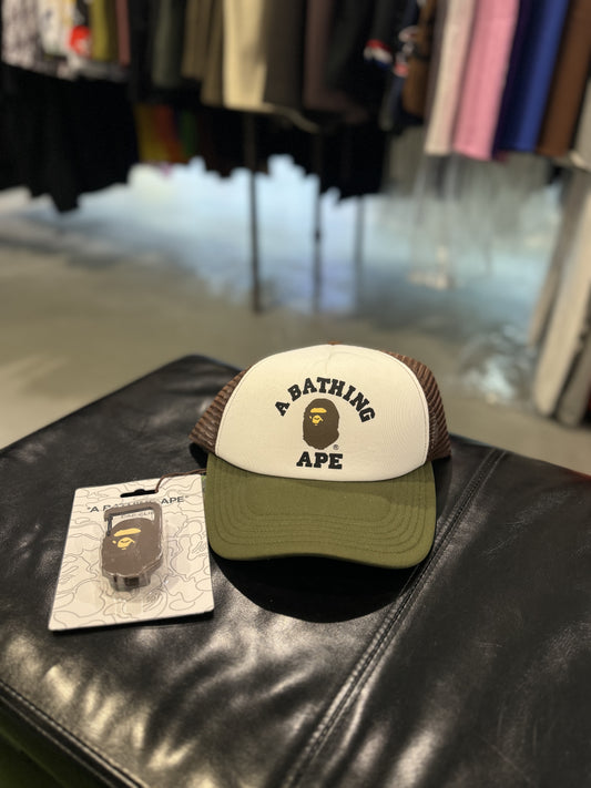 Bape College Mesh Trucker Olive/Brown